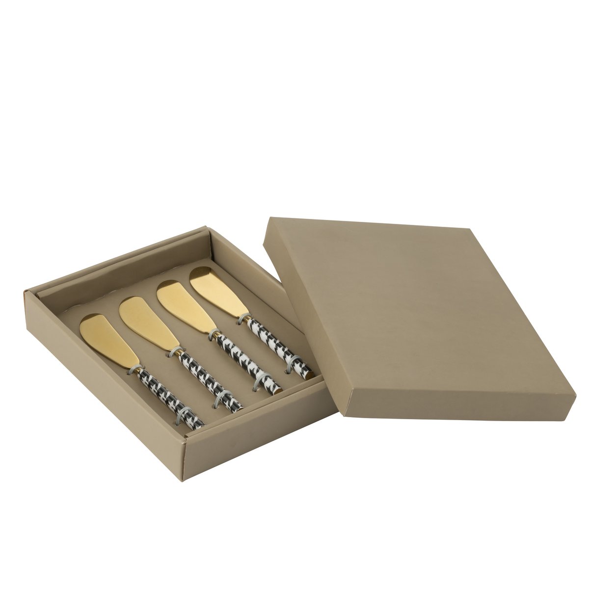 Couverts J-Line Pied-Poule dorés en acier inoxydable, vue d'ensemble