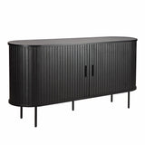 Vue latérale du buffet noir avec pieds en métal