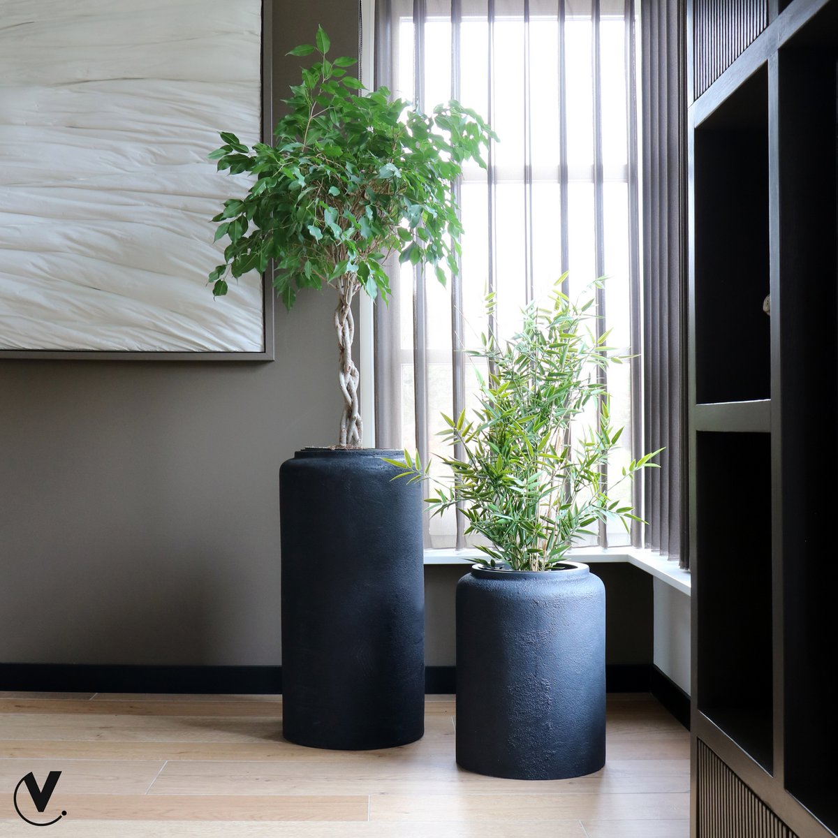 Cache-pot en polyester noir Horsens Rough