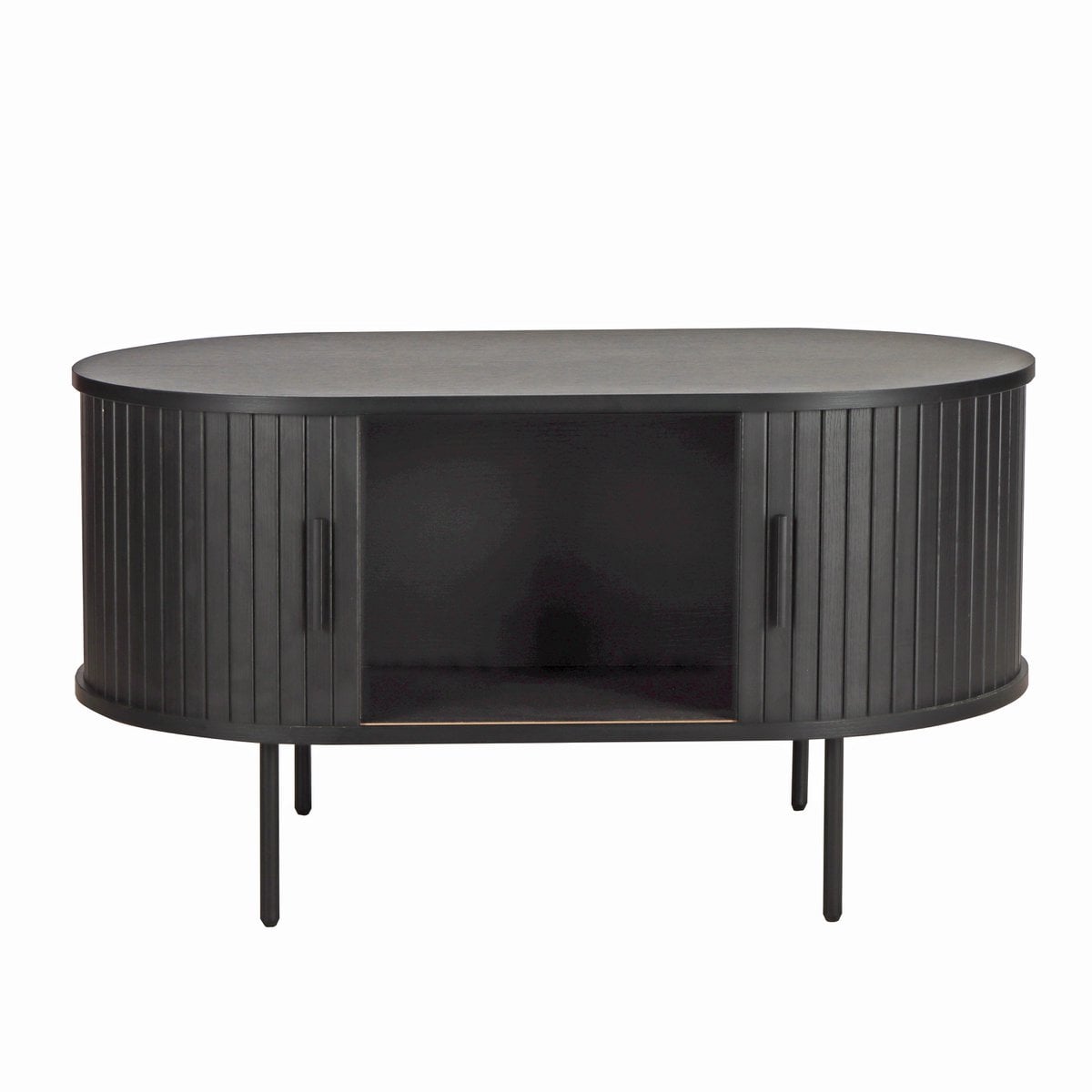 Détail des pieds en métal noir de la table basse
