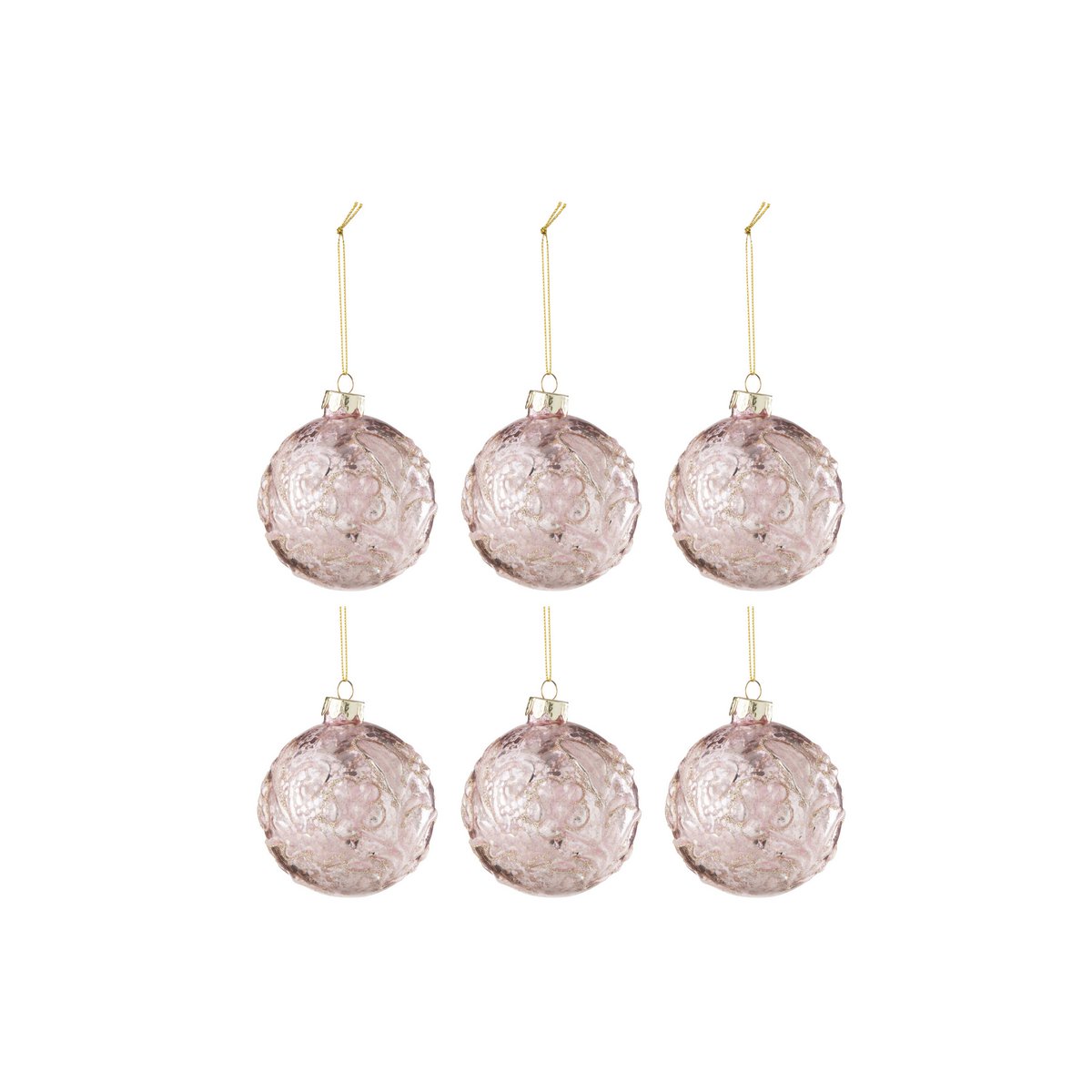 Boule de Noël J-Line en verre rose clair, élégante et raffinée, boîte de 6