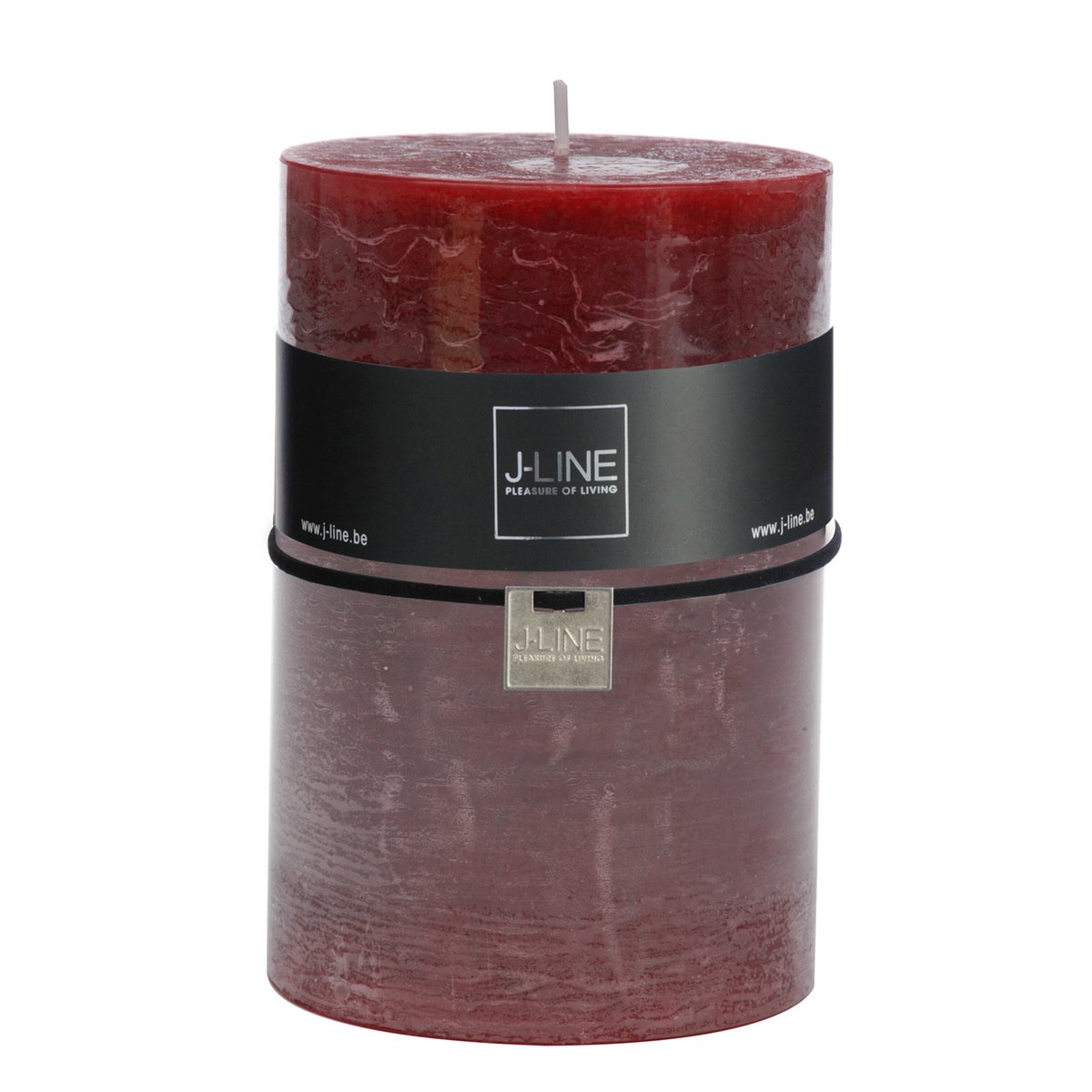 Bougie cylindrique J-Line bordeaux XL avec lumière douce, style classique.