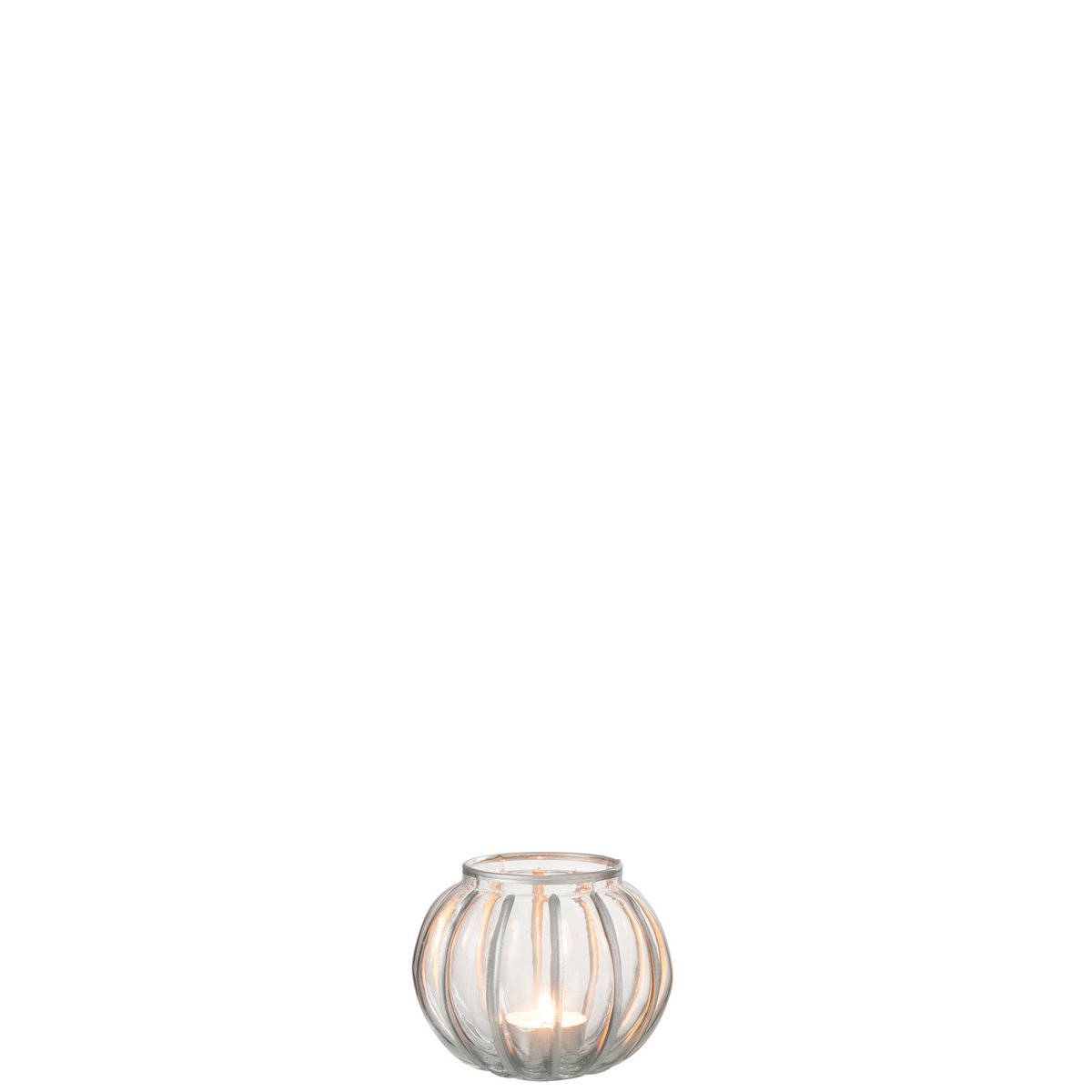 Lanterne Globe J-Line en verre transparent avec accents argentés, vue de face.