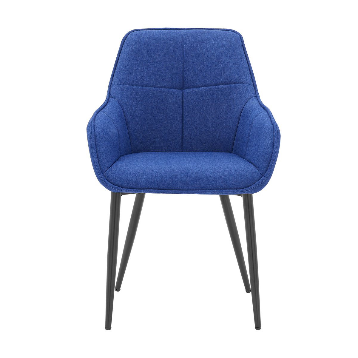 Fauteuil en lin bleu avec accoudoirs et dossier matelassé