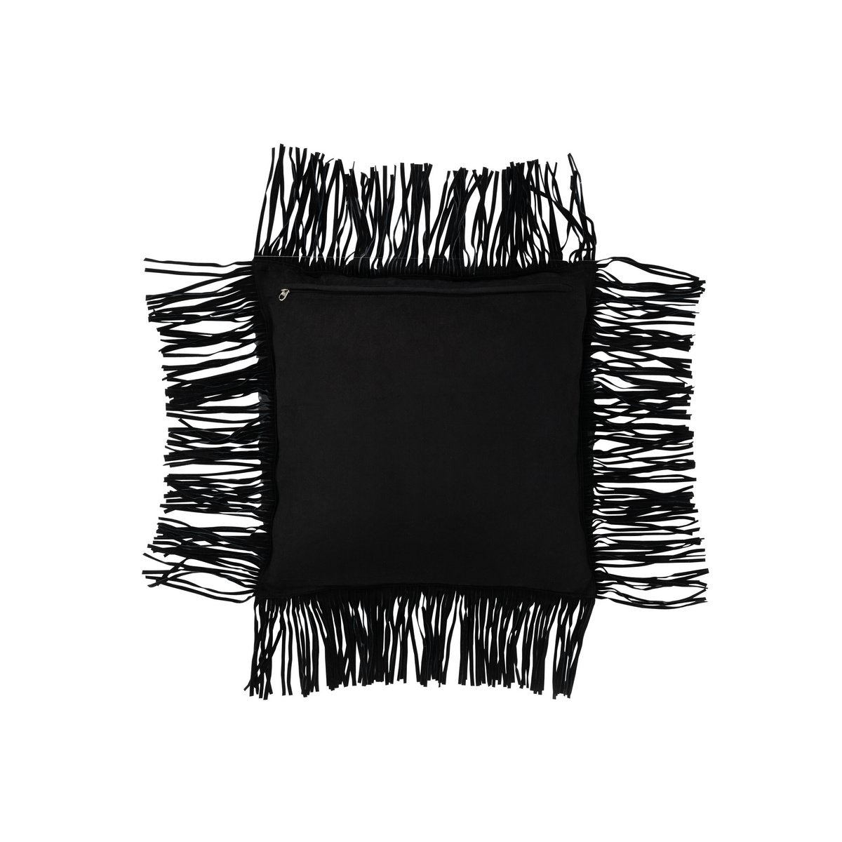 Coussin J-Line en cuir noir avec franges sur canapé moderne
