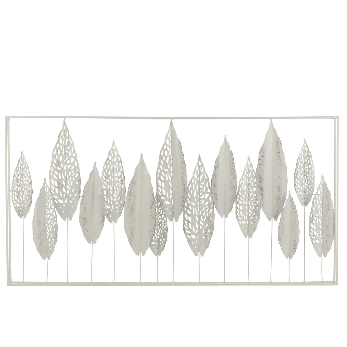 Décoration murale J-Line Feuilles en métal blanc, design élégant et moderne