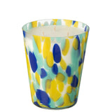 Bougie parfumée J-Line Noa en bleu et jaune, vue de face