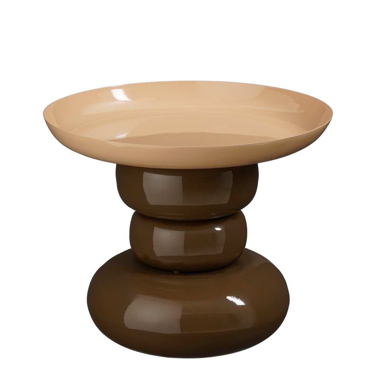 Table d'appoint Zita Marron - Design rond en fer marron et crème