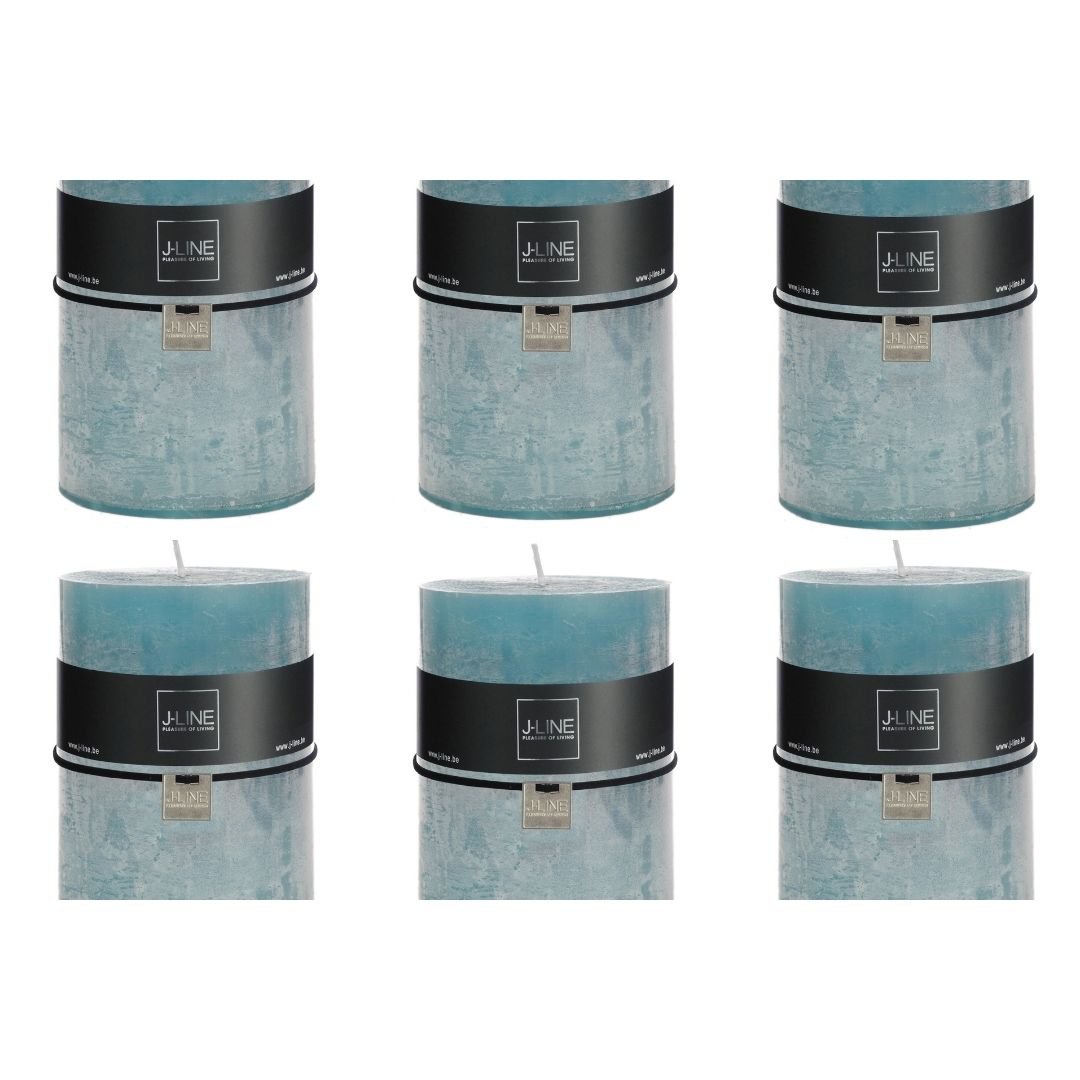 Bougie cylindrique J-Line bleu azur, vue de face avec détails de texture
