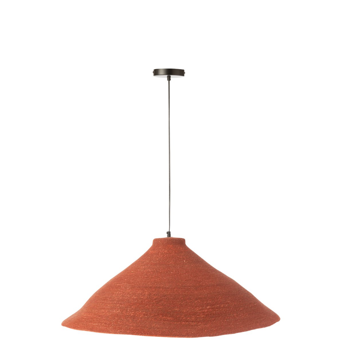 Lampe Suspendue J-Line en jonc de mer, vue de face avec éclairage