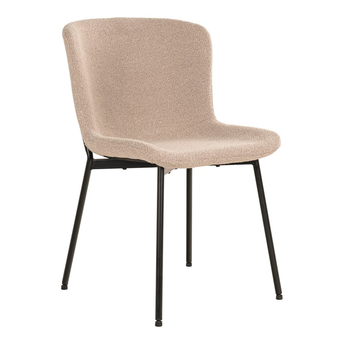 Chaise Maceda en bouclé beige avec pieds noirs, vue de face