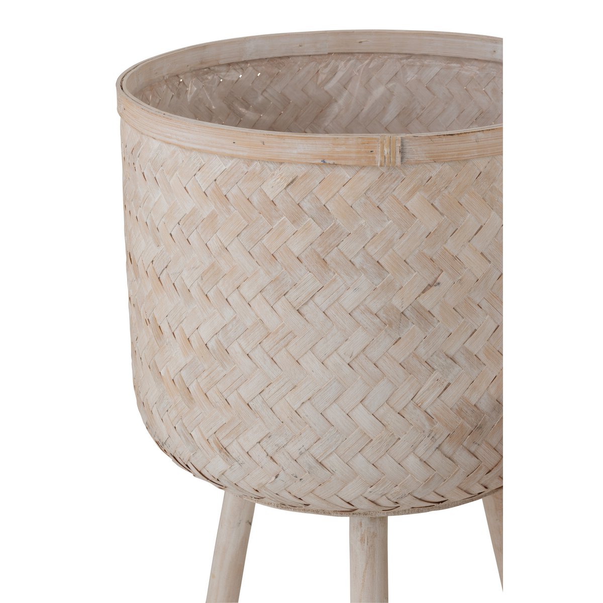 Porte-pots en bambou naturel J-Toldeurs, vue d'ensemble avec trois pieds élégants.