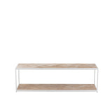 Table basse J-Line Zigzag en bois naturel et métal blanc, vue de face.