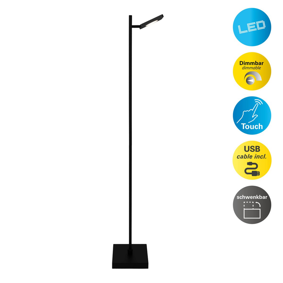 Lampe debout LED Lupa en aluminium noir, vue de face
