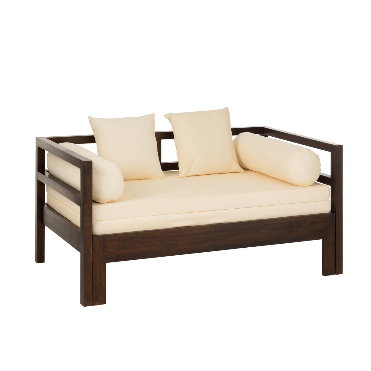 Canapé-lit J-Line Conie en bois marron foncé avec oreillers