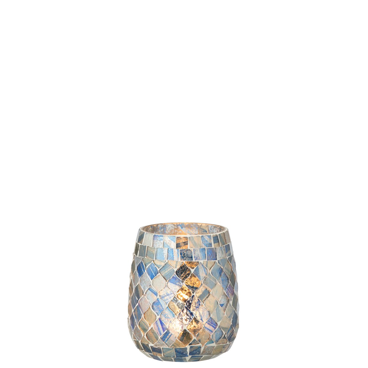 Bougeoir J-Line Mosaic en verre gris bleu, élégant et raffiné.