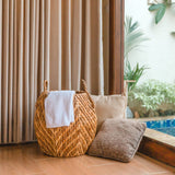 Grand panier à linge panier de rangement panier décoratif panier rond panier WAYAG en jacinthe d'eau tissée avec motif zigzag beige et marron