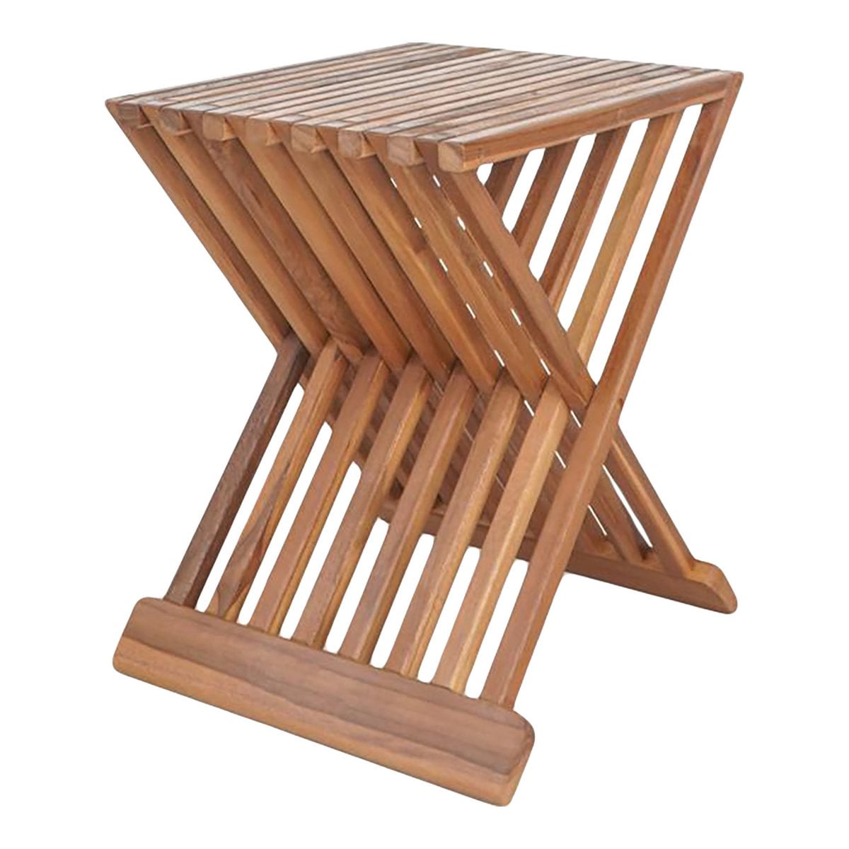 Tabouret Erto en teck naturel avec design pliable, vue de face