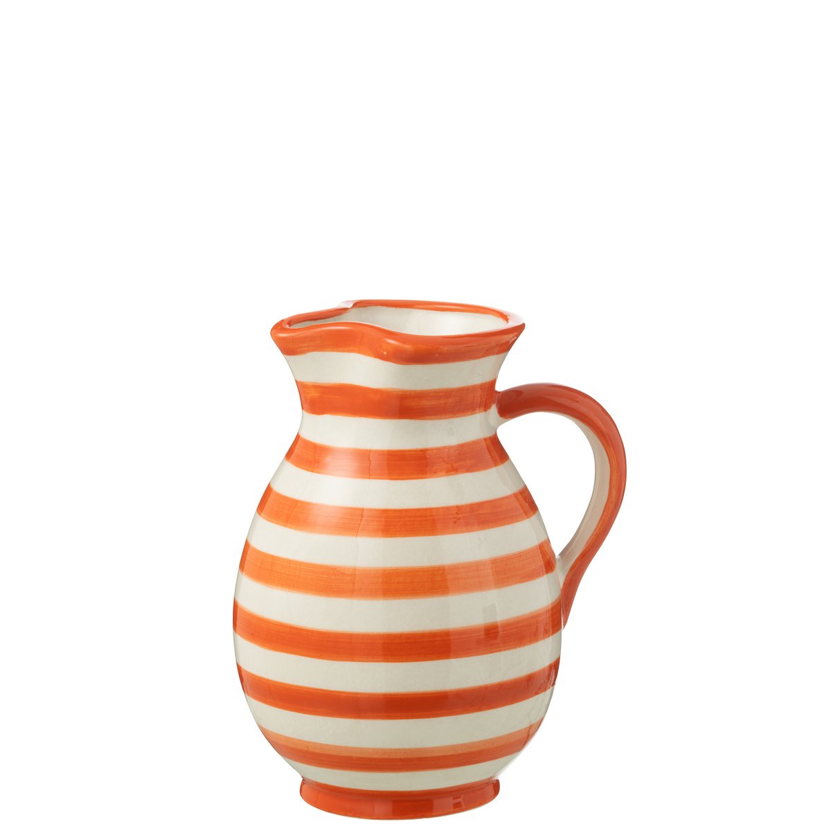 J-Line Jug Grenade Stripes en céramique blanche et orange, vue de face.