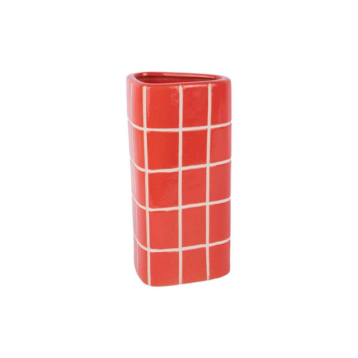 Vue latérale du Vase Retro Tiles Triangular Medium montrant sa forme triangulaire unique