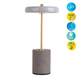 Lampe de table de batterie "seta" gris de 30 cm de haut en métal et en béton, avec une LED fermement construite