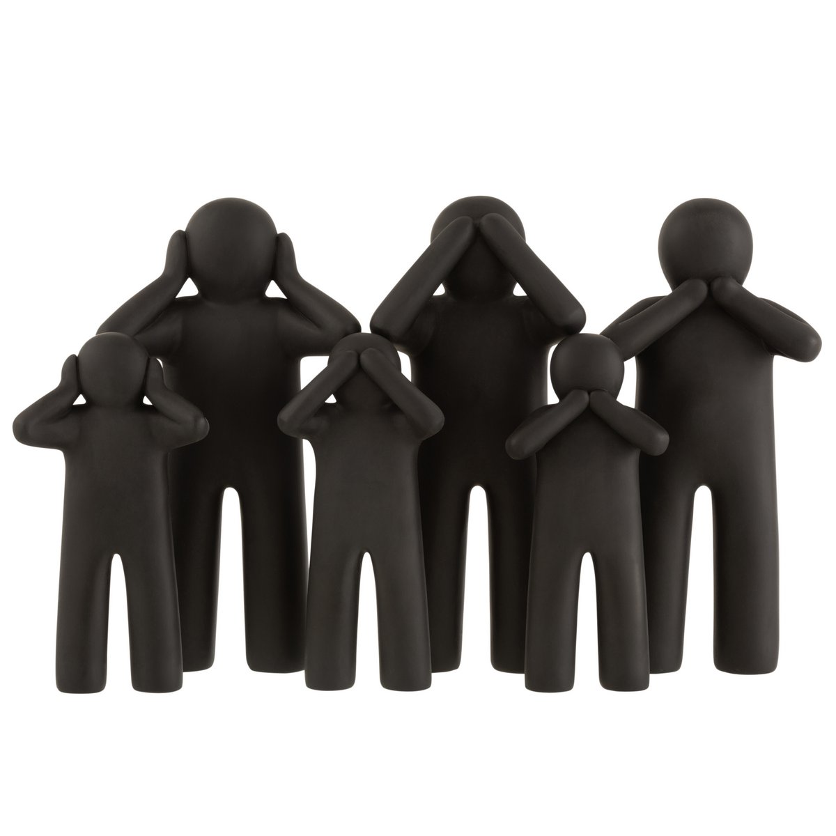 Figurines J-Line Hear/See/Speak No Evil en résine noire, détail du design moderne