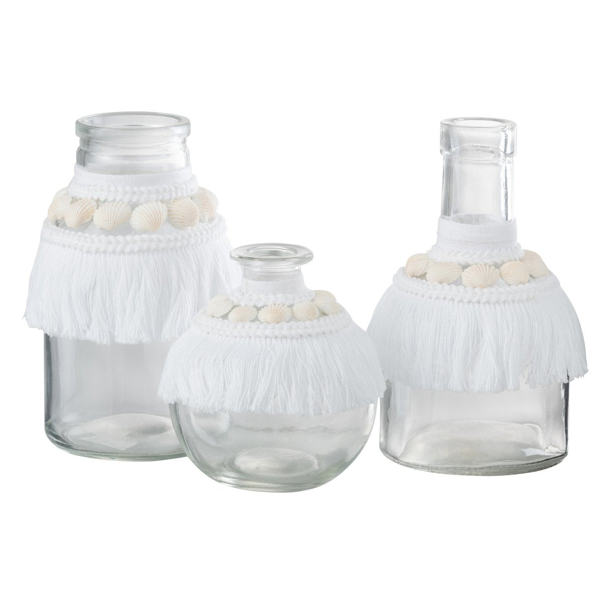 Vase Coquille J-Line en verre et textile blanc, vue latérale