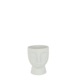 Pot de Fleur Visage en Ciment Blanc J-Line, vue latérale montrant la texture du ciment.