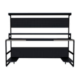 Bureau design avec étagères en métal noir, vue de face