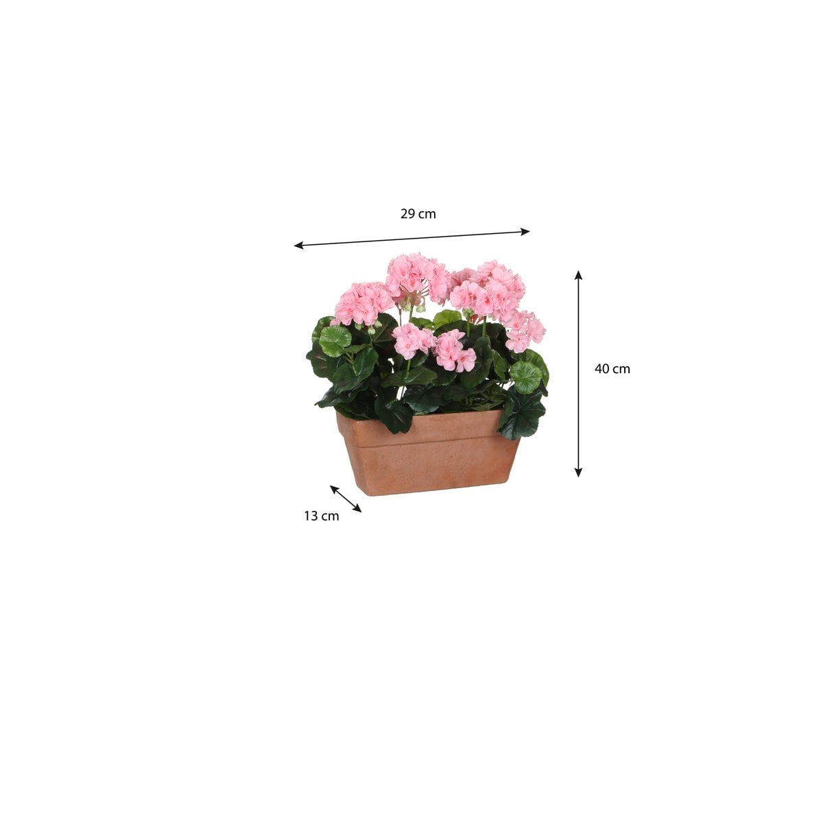 Géranium rose artificiel dans un pot de couleur terra naturelle, décoration élégante