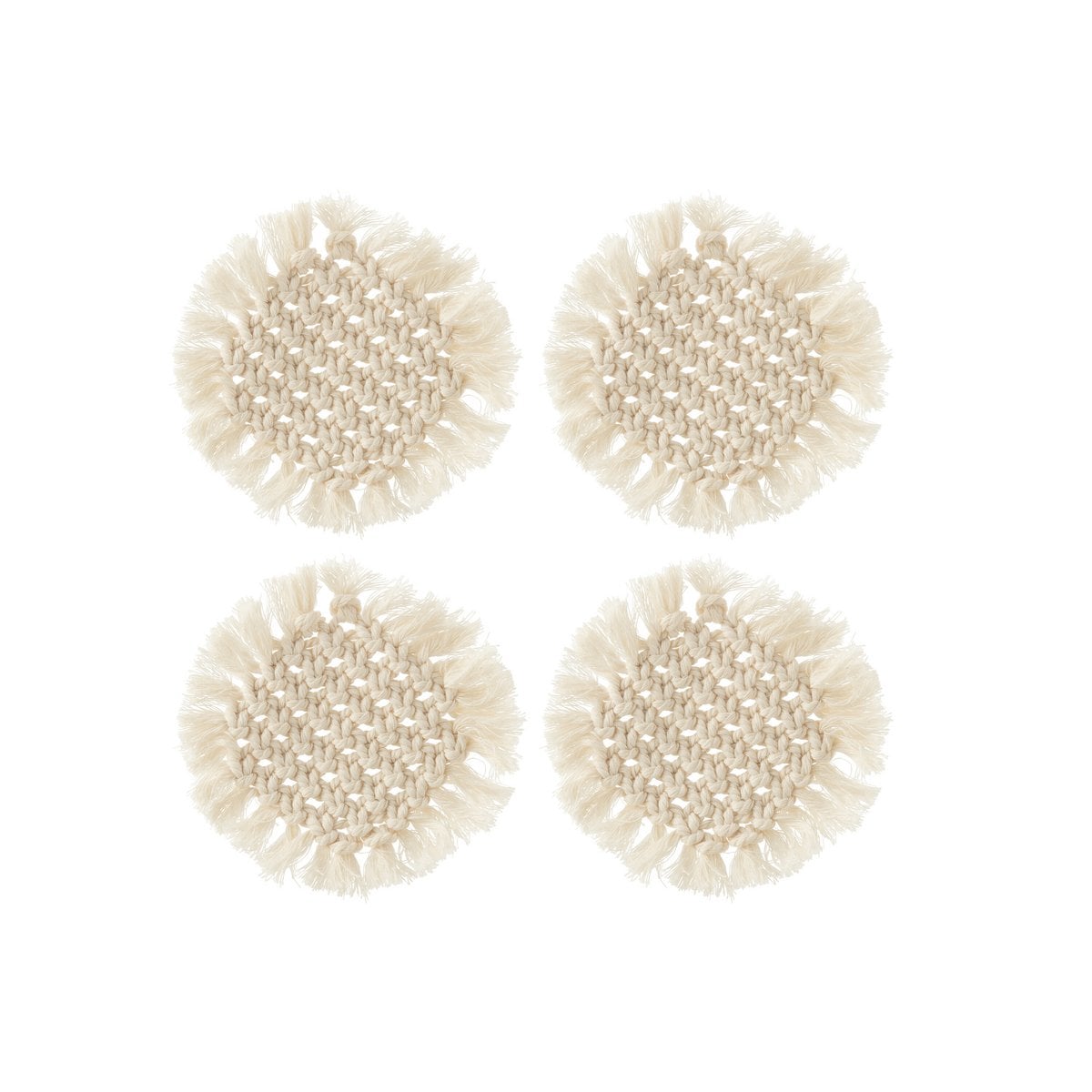 Dessous de verre rond en macramé beige J-Line, vue de dessus