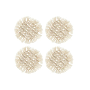 Dessous de verre rond en macramé beige J-Line, vue de dessus