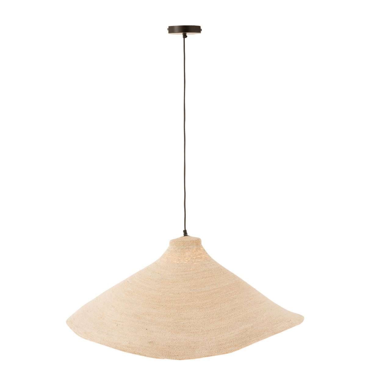 Lampe à suspension J-Line Cone en jonc de mer blanc, vue de face