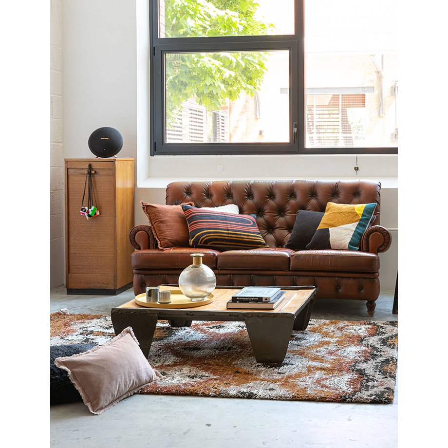 Coussin uni Fara Caramel 45x45 - vue avant avec franges