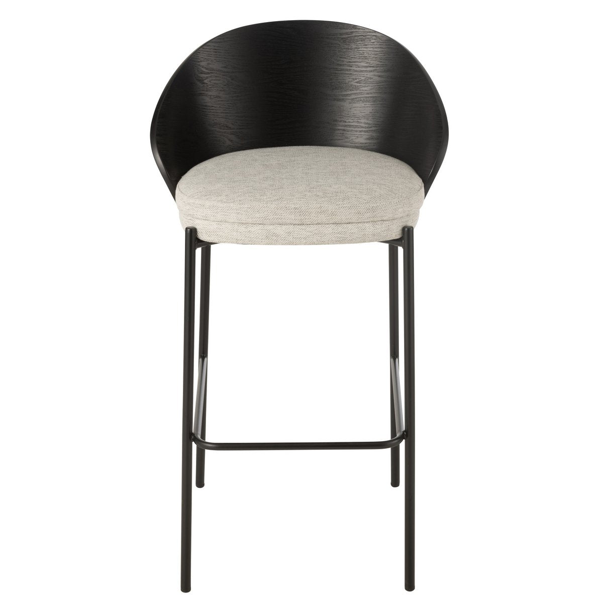 Chaise de bar J-Line Lone en métal noir et bois gris, vue de face