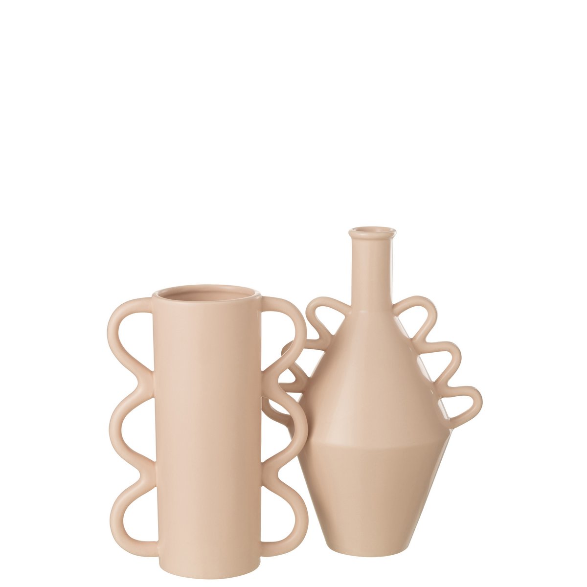 Vase J-Line Wavy Handle en céramique rose, détail du design