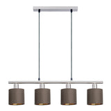 4 pendentif "maron" en métal-satin-matt avec parasols en tissu en marron, avec une douille E14, lampe pour le salon ou la salle à manger, 71,5 x 12 cm