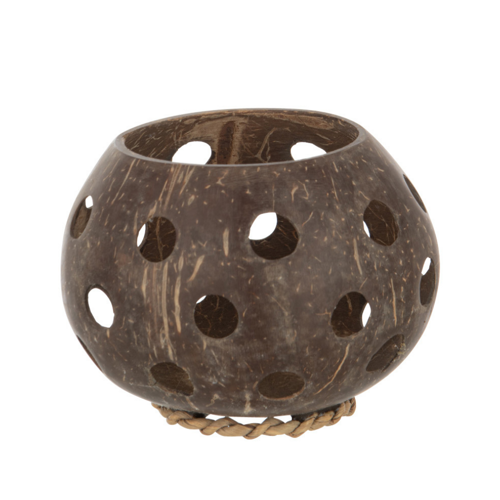 Photophore Coconut Holes J-Line en rotin marron, vue de face