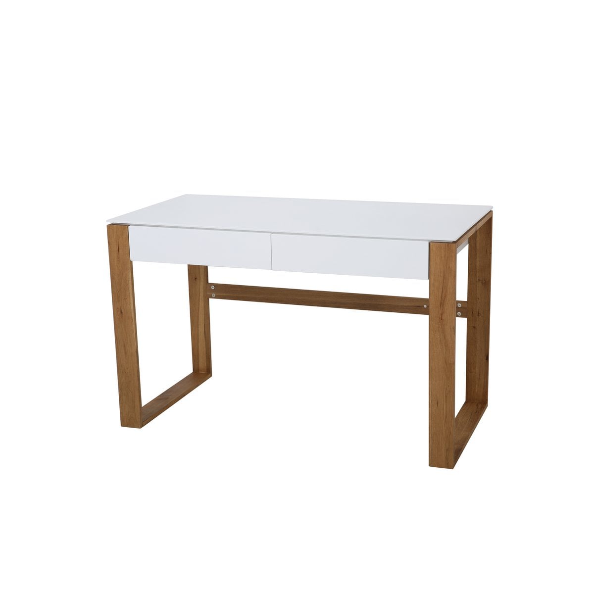 Vue de face du bureau blanc avec tiroirs sans poignée