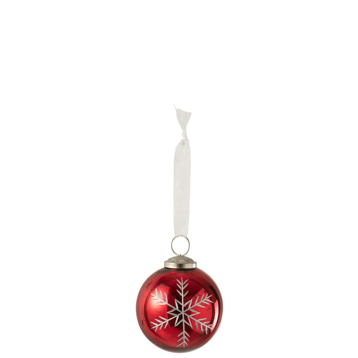 Boule de Noël rouge en verre J-Line, vue de face avec détails lumineux