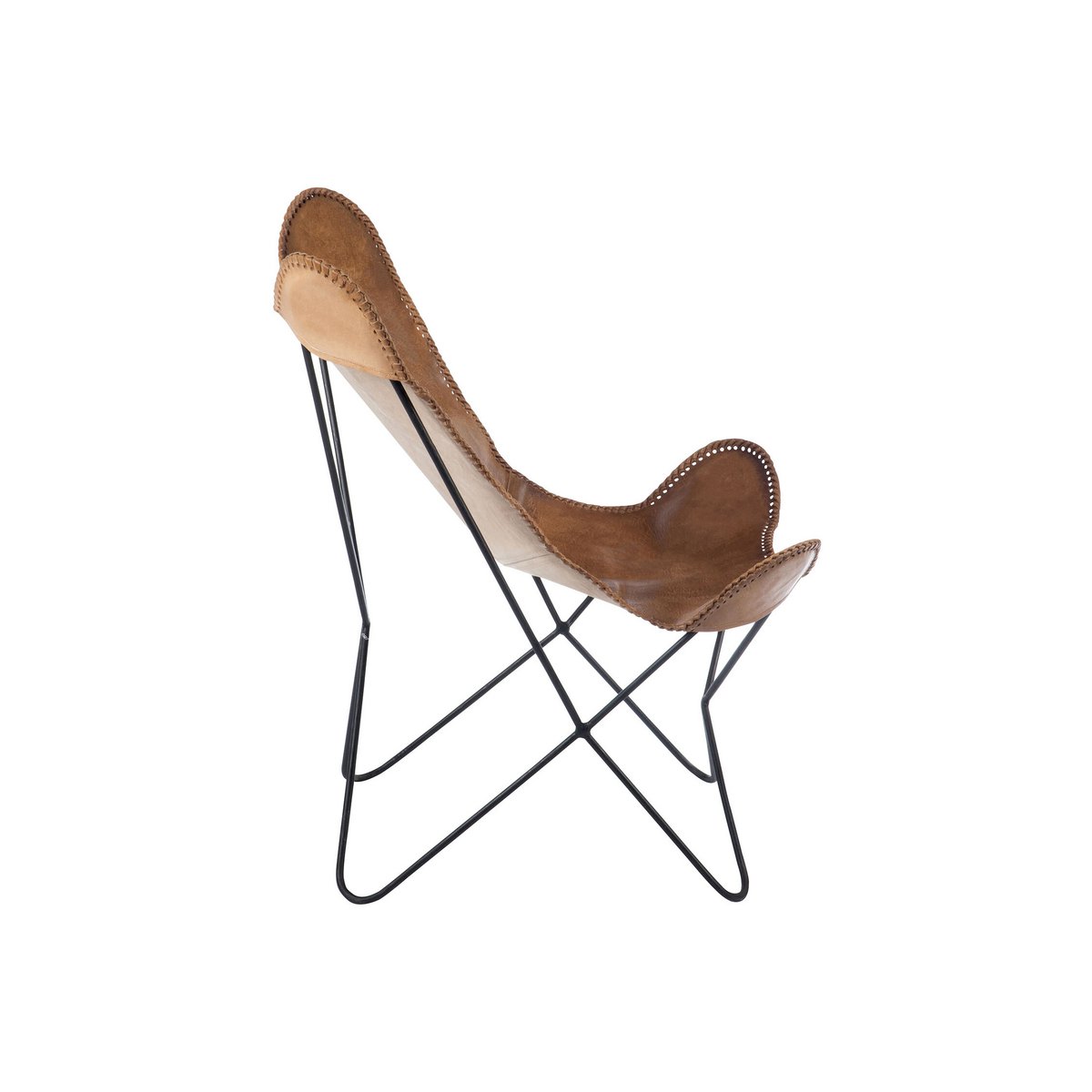 Détail du cuir cognac de la chaise longue J-Line