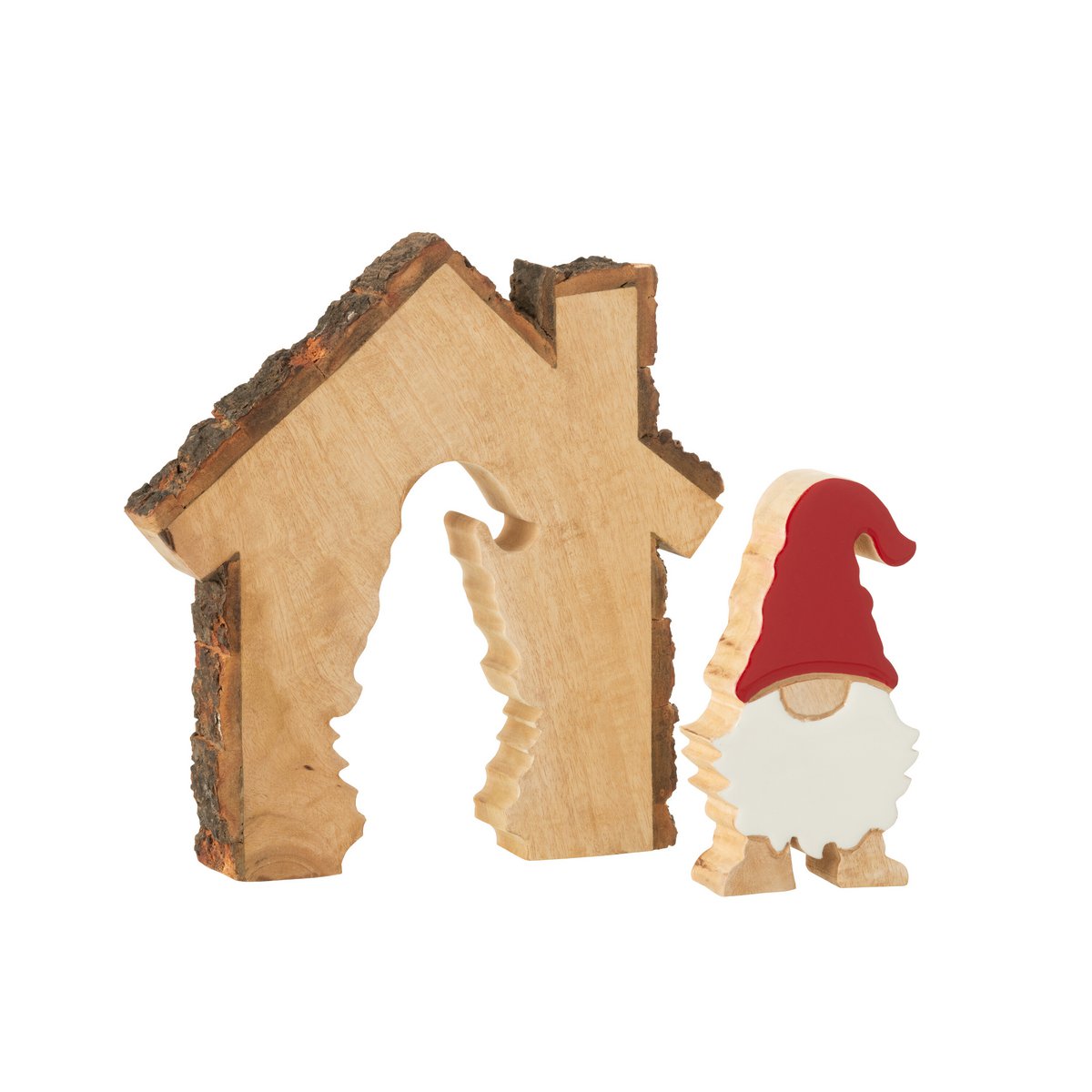 Père Noël en bois J-Line, décoration multicolore pour Noël