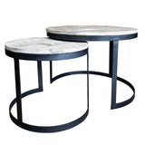 Table basse set de 2 table d'appoint table de salon ronde Austin structure métal argent antique ou noir