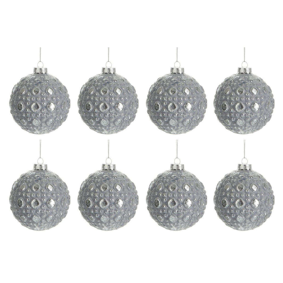 Boîte de 8 boules de Noël rondes en verre gris antique - J-Line