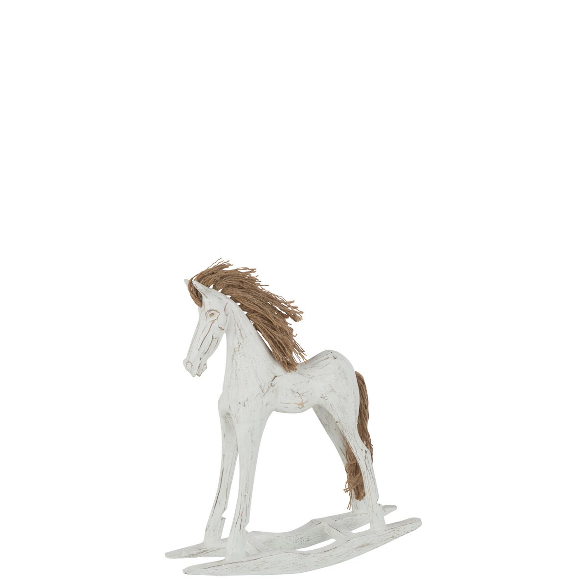 Cheval à bascule J-Line en bois blanc, vue de profil avec détails élégants