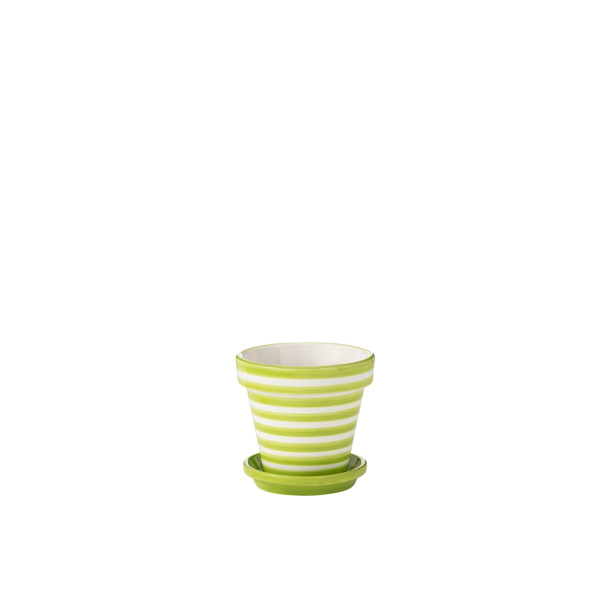 Pot de fleurs J-Line Granada Stripes en céramique jaune, vue de face