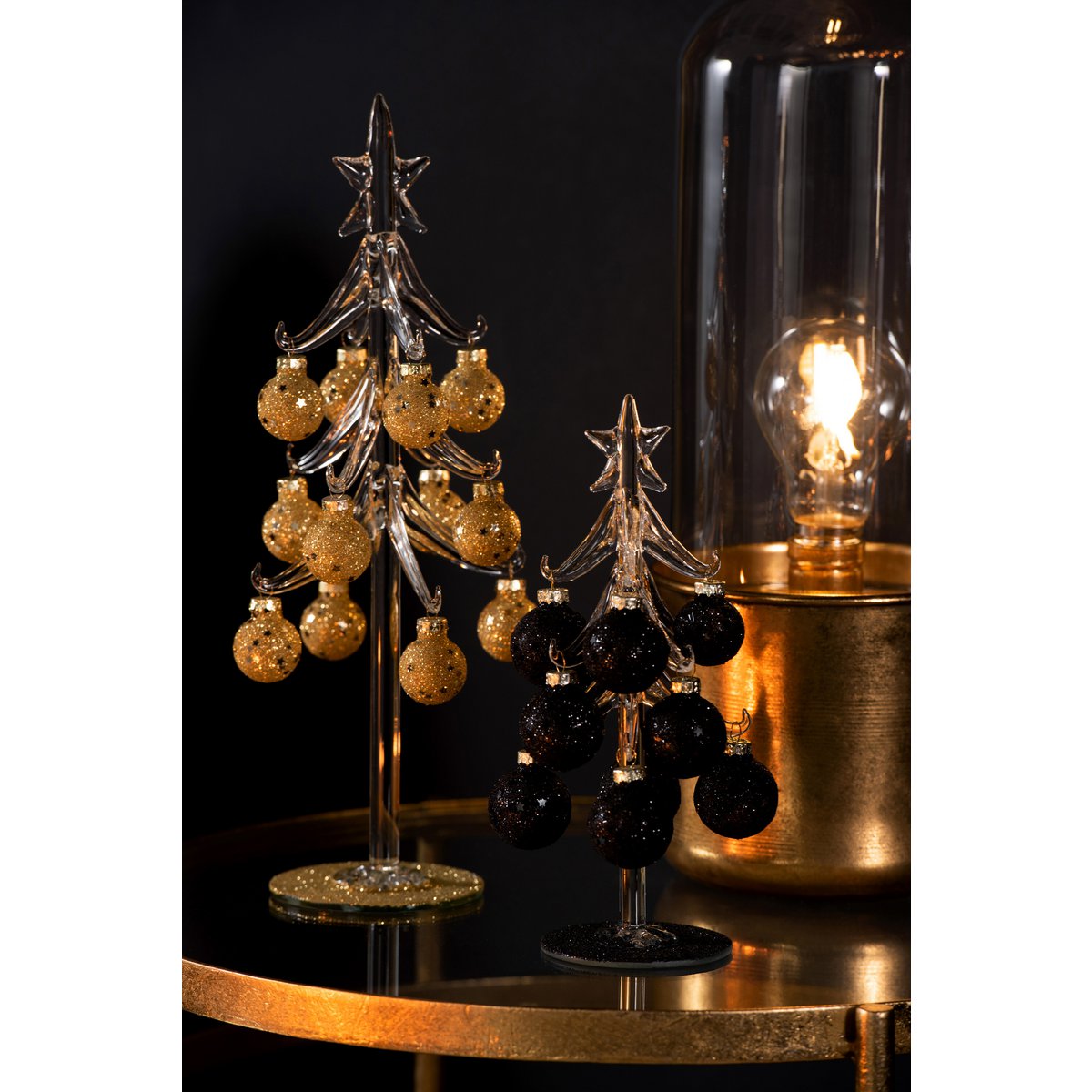 Sapin de Noël en verre noir J-Line avec boules, vue de face