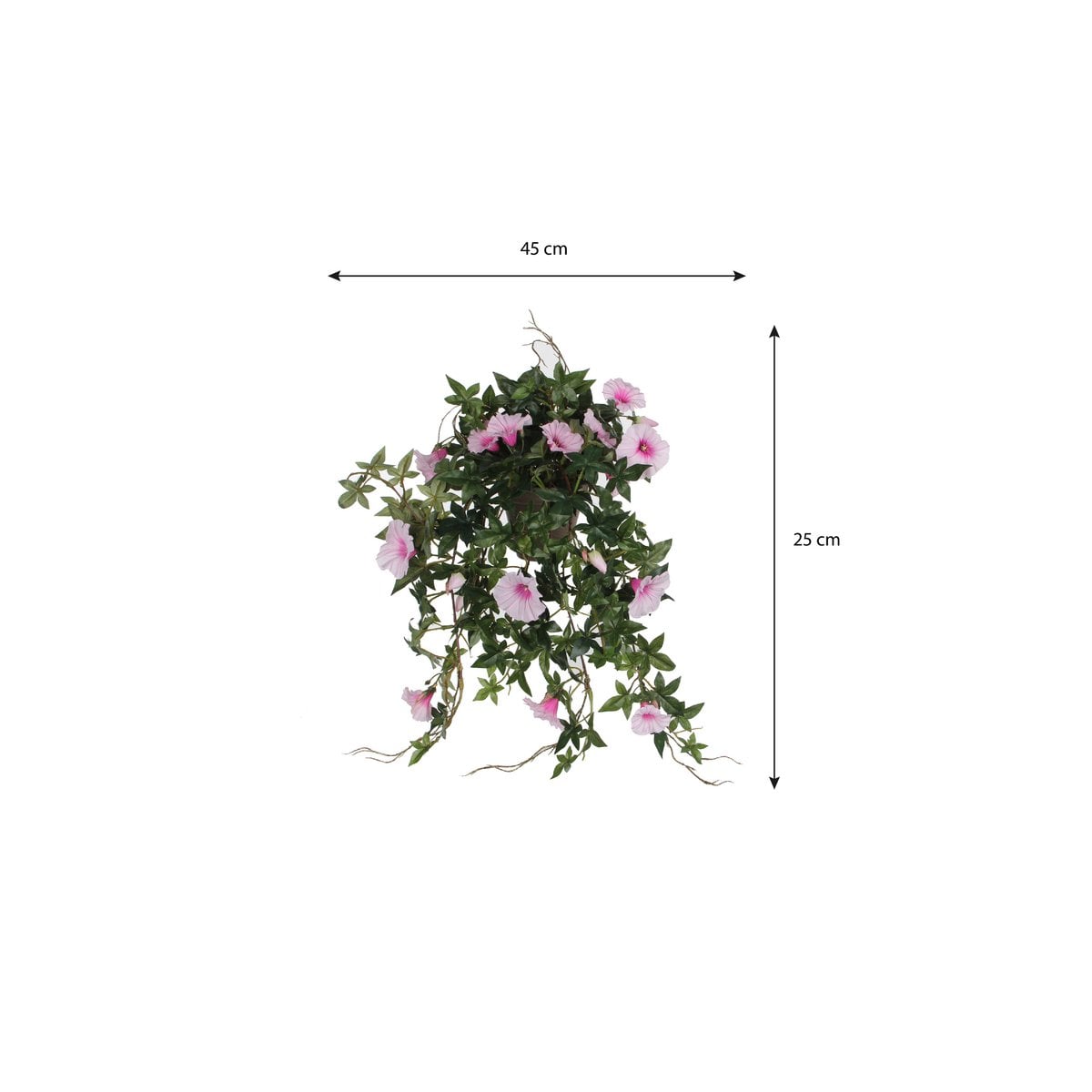 Plante artificielle suspendue Pétunia rose avec fleurs en boutons et écloses