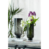 Grand vase en verre sobre et moderne, de forme cylindrique sur une base solide, gris foncé, OMAHA18GR
