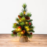 Arbre de Noël LED avec des baies et des pommes de pin - H: 45 cm
